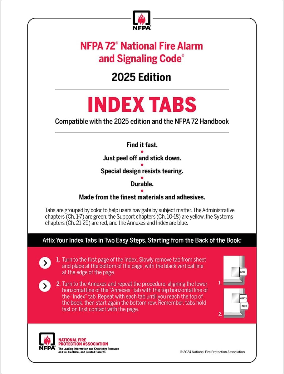NFPA 72, National Fire Alarm and Signaling Code Self-Adhesive Index Tabs