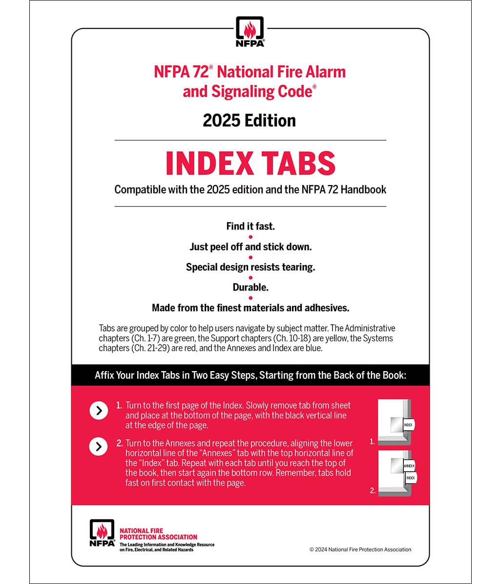NFPA 72, National Fire Alarm and Signaling Code Self-Adhesive Index Tabs