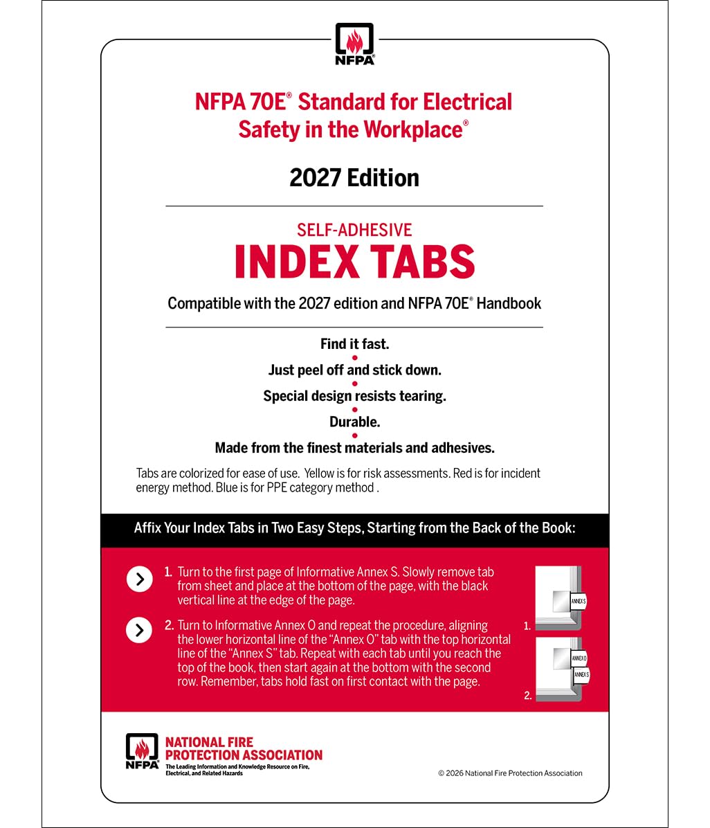 NFPA 70E, Standard for Electrical Safety in the Workplace Self-Adhesive Index Tabs, 2027 Edition