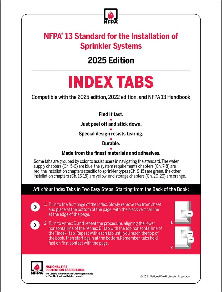 NFPA 13 Standard for the Installation of Sprinkler Systems – Self-Adhesive Index Tabs