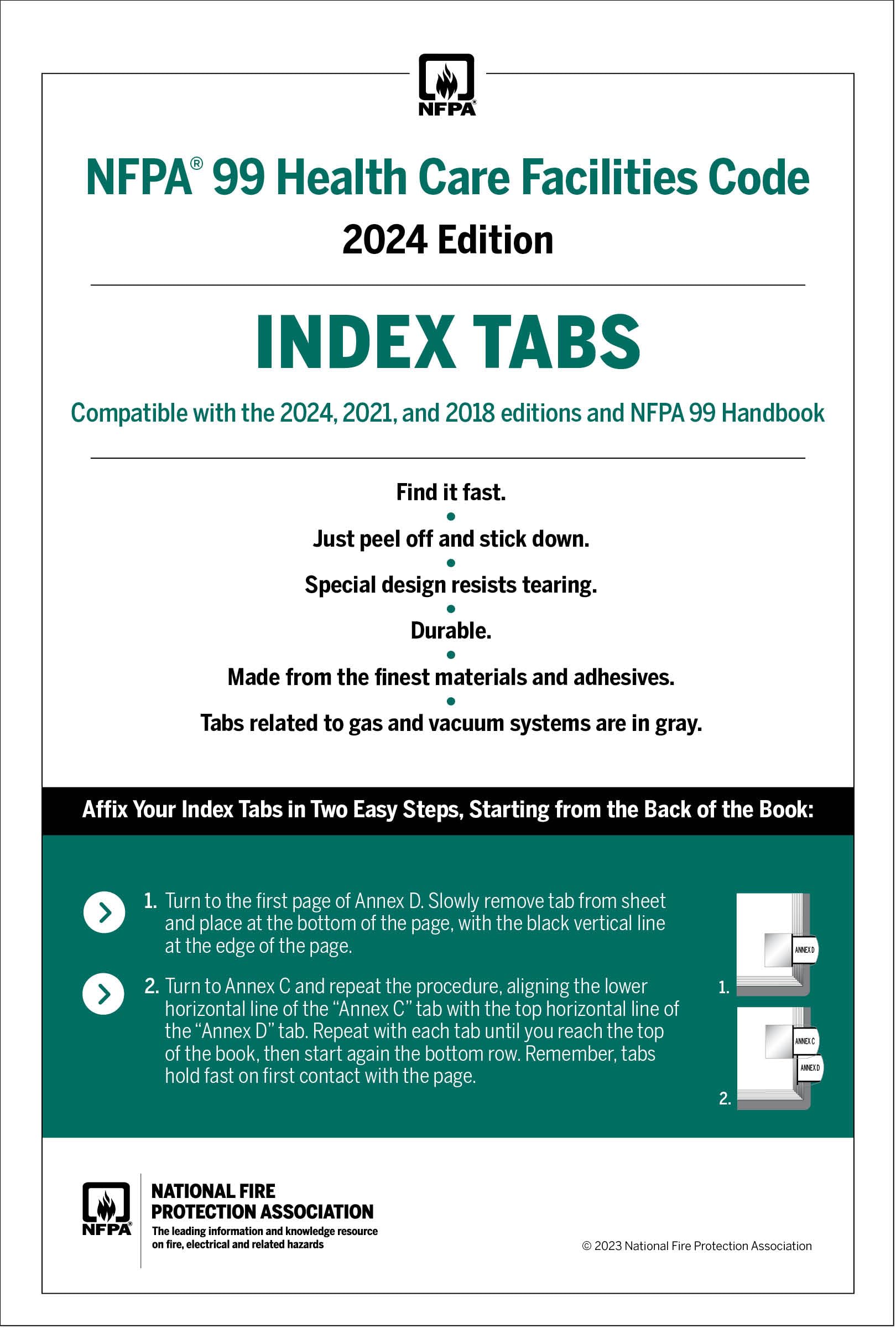 NFPA 99, Health Care Facilities Code, Self-Adhesive Index Tabs (2024)