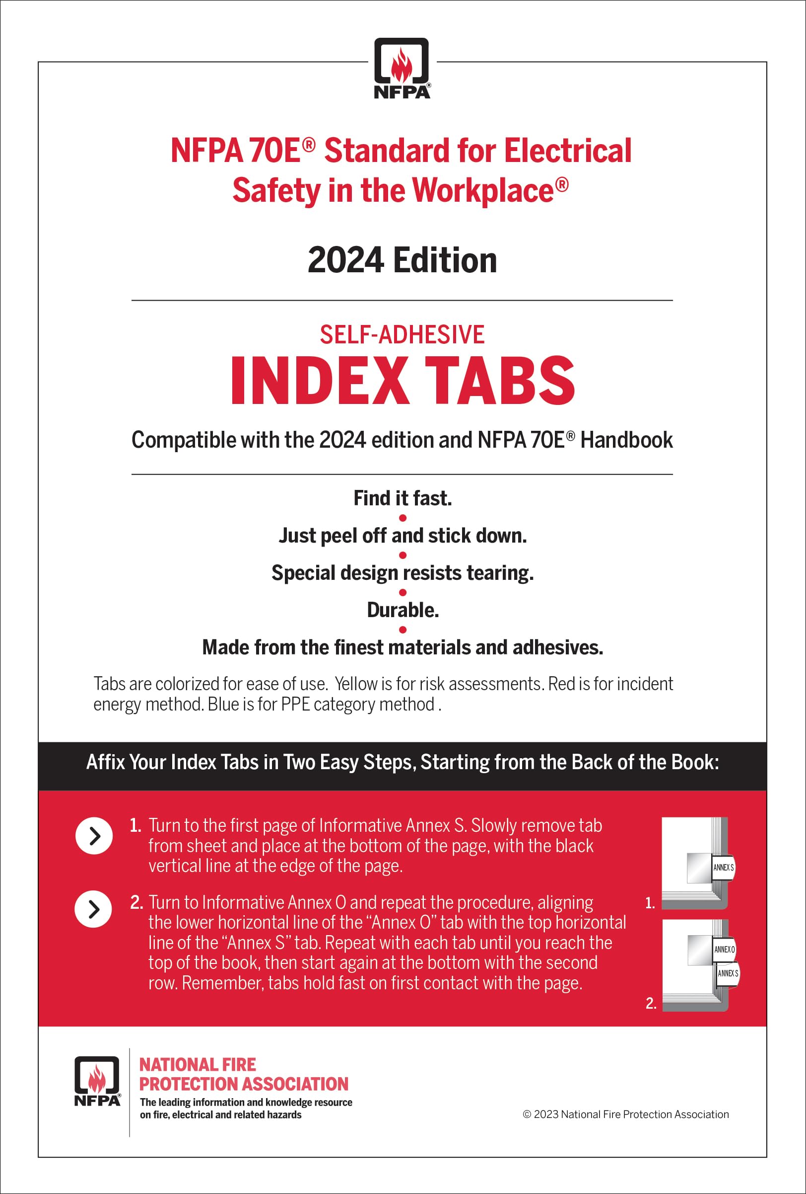 NFPA 70E, Standard for Electrical Safety in the Workplace Self-Adhesive Index Tabs (2024)