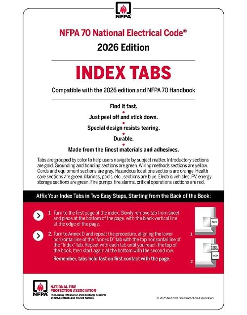 NFPA 70 NEC Self-Adhesive Index Tabs 2026